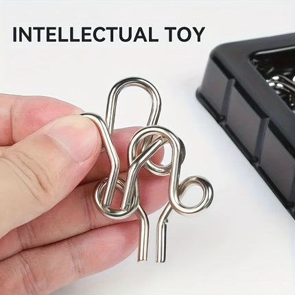 50 piece metal puzzle set, intellectual unlock puzzle, birthday gift, Christmas gift, New Year gift, brain teaser puzzles, problem solving puzzles, metal brain teaser, unlock puzzle set, Australian puzzle - Black - Size 50pcs set