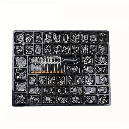50 piece metal puzzle set, intellectual unlock puzzle, birthday gift, Christmas gift, New Year gift, brain teaser puzzles, problem solving puzzles, metal brain teaser, unlock puzzle set, Australian puzzle - Black - Size 50pcs set