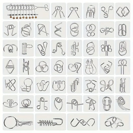 50 piece metal puzzle set, intellectual unlock puzzle, birthday gift, Christmas gift, New Year gift, brain teaser puzzles, problem solving puzzles, metal brain teaser, unlock puzzle set, Australian puzzle - Black - Size 50pcs set