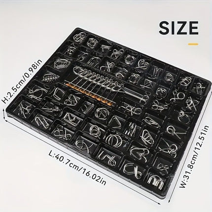 50 piece metal puzzle set, intellectual unlock puzzle, birthday gift, Christmas gift, New Year gift, brain teaser puzzles, problem solving puzzles, metal brain teaser, unlock puzzle set, Australian puzzle - Black - Size 50pcs set