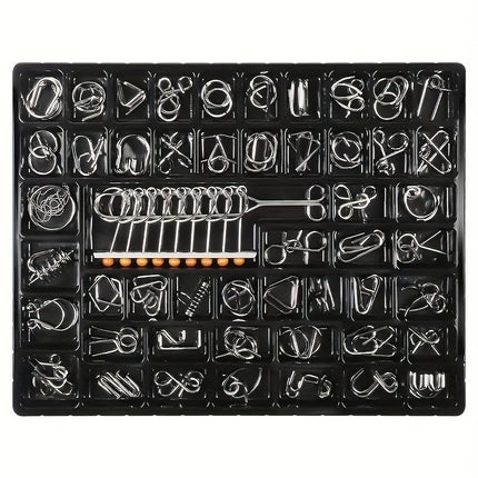 50 piece metal puzzle set, intellectual unlock puzzle, birthday gift, Christmas gift, New Year gift, brain teaser puzzles, problem solving puzzles, metal brain teaser, unlock puzzle set, Australian puzzle - Black - Size 50pcs set