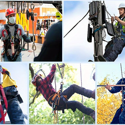 full-body safety harness, roof safety harness, shock-absorbing rope, EVA waist padding, polyester material, ANSI tested, fall protection, OSHA compliant, construction safety harness, elevated work safety - Blue - Size 3M