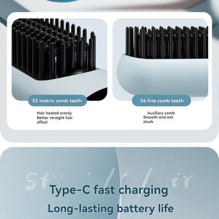 wireless hair comb, cold air hair comb, straightening comb, curling comb, hair styling tool, portable hair comb, Australia hair tool, rechargeable hair comb, travel hair straightener, versatile hair styler - Blue - Size E