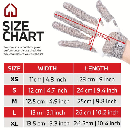 cut-resistant glove, stainless steel chainmail glove, industrial hand protection, adjustable safety glove, meat cutting glove, glass handling glove, Australia work wear, PPE hand safety - Silver - Size S-22CM