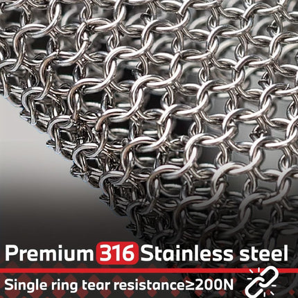 cut-resistant glove, stainless steel chainmail glove, industrial hand protection, adjustable safety glove, meat cutting glove, glass handling glove, Australia work wear, PPE hand safety - Silver - Size XL-25CM