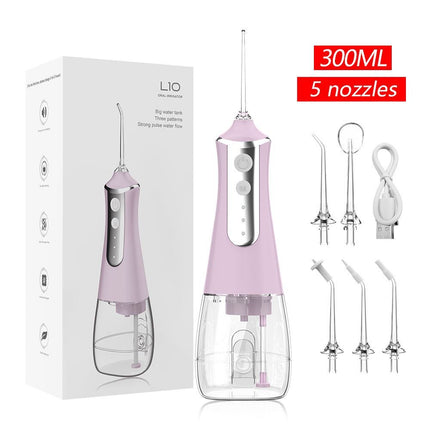portable electric water flosser, USB charged oral irrigator, oral care Australia, dental hygiene, travel water flosser, adjustable pressure, water flosser with multiple nozzles, gum health, teeth cleaning, personal oral care - Pink - Size set