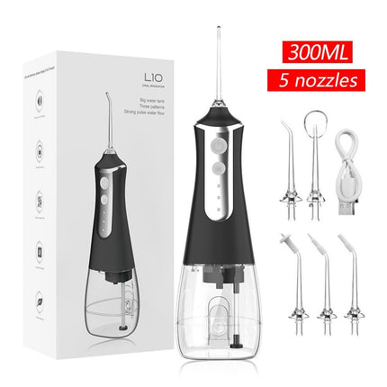 portable electric water flosser, USB charged oral irrigator, oral care Australia, dental hygiene, travel water flosser, adjustable pressure, water flosser with multiple nozzles, gum health, teeth cleaning, personal oral care - White - Size set