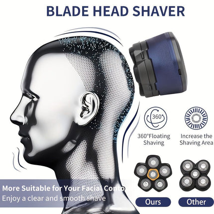 Magnetic six-blade razor, Whole-body wash razor, Digital display razor, Head-shaving razor, Electric razor for men, Australian grooming tools - Blue - Size Including spare blades