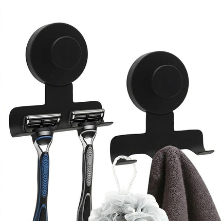 stainless steel suction cup razor holder, shower wall hook, no drill bathroom organizer, traceless shower storage, reusable wall-mounted razor caddy, Australian bathroom accessory, rust resistant shower hooks - Silver - Size 2PCS