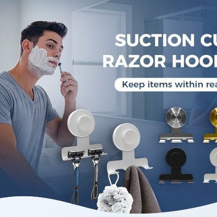 stainless steel suction cup razor holder, shower wall hook, no drill bathroom organizer, traceless shower storage, reusable wall-mounted razor caddy, Australian bathroom accessory, rust resistant shower hooks - Silver - Size 3PCS