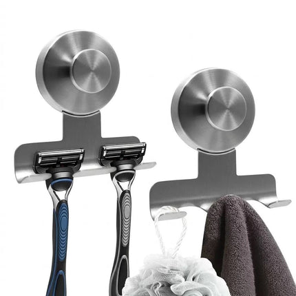 stainless steel suction cup razor holder, shower wall hook, no drill bathroom organizer, traceless shower storage, reusable wall-mounted razor caddy, Australian bathroom accessory, rust resistant shower hooks - Silver - Size 3PCS