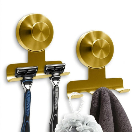 stainless steel suction cup razor holder, shower wall hook, no drill bathroom organizer, traceless shower storage, reusable wall-mounted razor caddy, Australian bathroom accessory, rust resistant shower hooks - Silver - Size 3PCS