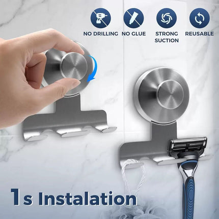 stainless steel suction cup razor holder, shower wall hook, no drill bathroom organizer, traceless shower storage, reusable wall-mounted razor caddy, Australian bathroom accessory, rust resistant shower hooks - Silver - Size 3PCS