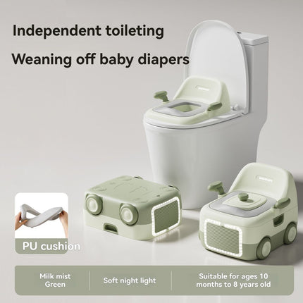baby portable toilet, potty training, weaning off diapers, soft PU cushion, night-light, bathroom accessories, Australian market, toddler toilet seat - beige white - Size Three
