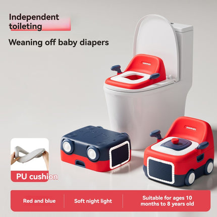 baby portable toilet, potty training, weaning off diapers, soft PU cushion, night-light, bathroom accessories, Australian market, toddler toilet seat - red and blue - Size Three