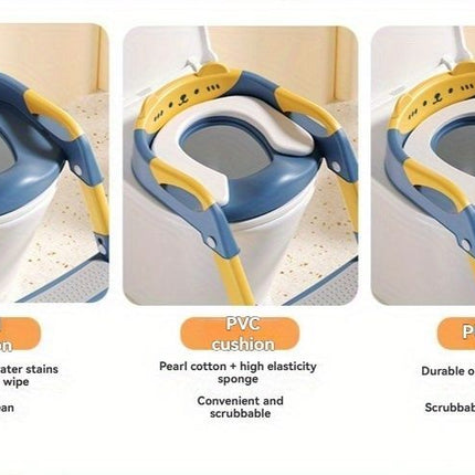 children's toilet trainer, toilet assistance ladder, portable toilet seat, PVC cushion, foldable design, anti-slip, splash-proof, potty training seat, toddler toilet ladder, kids bathroom accessory - Blue - Size PVC
