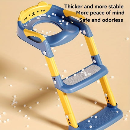 children's toilet trainer, toilet assistance ladder, portable toilet seat, PVC cushion, foldable design, anti-slip, splash-proof, potty training seat, toddler toilet ladder, kids bathroom accessory - Blue - Size PVC