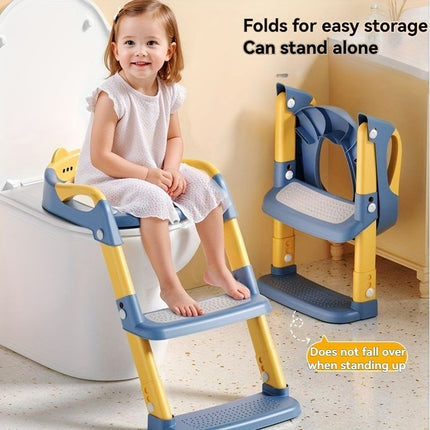children's toilet trainer, toilet assistance ladder, portable toilet seat, PVC cushion, foldable design, anti-slip, splash-proof, potty training seat, toddler toilet ladder, kids bathroom accessory - Blue - Size PVC