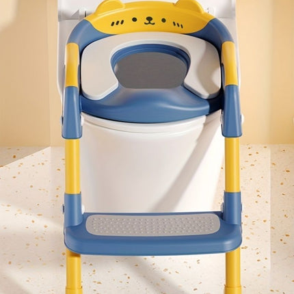 children's toilet trainer, toilet assistance ladder, portable toilet seat, PVC cushion, foldable design, anti-slip, splash-proof, potty training seat, toddler toilet ladder, kids bathroom accessory - Blue - Size PVC