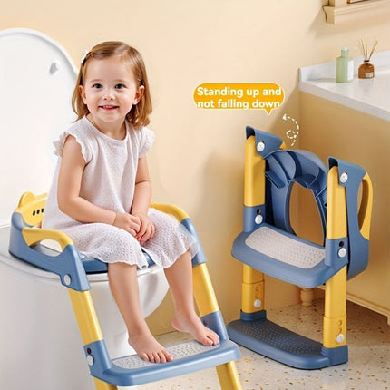children's toilet trainer, toilet assistance ladder, portable toilet seat, PVC cushion, foldable design, anti-slip, splash-proof, potty training seat, toddler toilet ladder, kids bathroom accessory - Blue - Size PVC