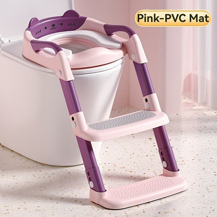 children's toilet trainer, toilet assistance ladder, portable toilet seat, PVC cushion, foldable design, anti-slip, splash-proof, potty training seat, toddler toilet ladder, kids bathroom accessory - Gray - Size PVC