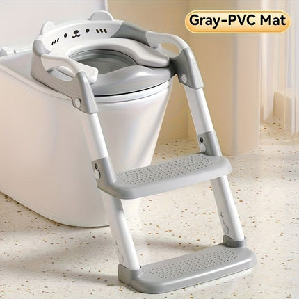 children's toilet trainer, toilet assistance ladder, portable toilet seat, PVC cushion, foldable design, anti-slip, splash-proof, potty training seat, toddler toilet ladder, kids bathroom accessory - Gray - Size PVC