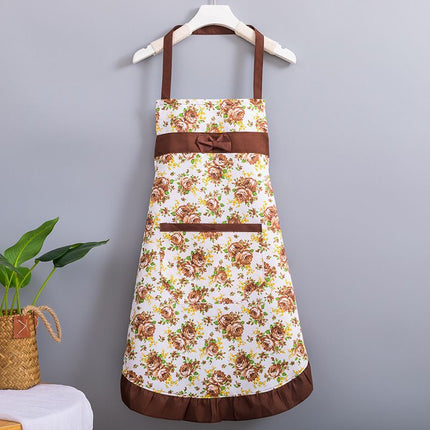Korean-style apron, floral apron, women's apron, breathable apron, oil-proof apron, kitchen apron, apron set, adjustable apron, gift for cook - Purple - Size M