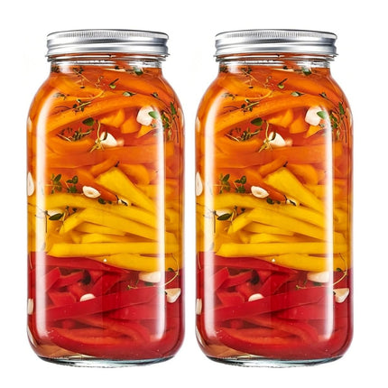 large capacity food storage jar, food-grade glass jar, airtight storage jar, pickle jar, grain storage, snack storage, tea storage, pantry organisation, Australian kitchen - Clear - Size 32oz-2pcs