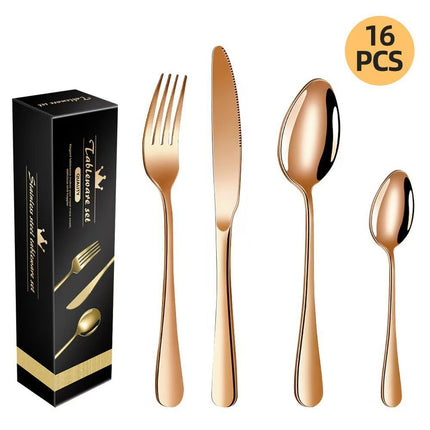 western cutlery set, steak knife and fork set, stainless steel cutlery, gift set for dining, 16-piece cutlery, Australian dining, steak knives Australia, premium cutlery set, gift for couples, housewarming gift - Black - Size 16 -piece set