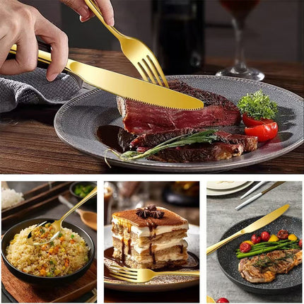 western cutlery set, steak knife and fork set, stainless steel cutlery, gift set for dining, 16-piece cutlery, Australian dining, steak knives Australia, premium cutlery set, gift for couples, housewarming gift - Rose gold - Size 16 -piece set