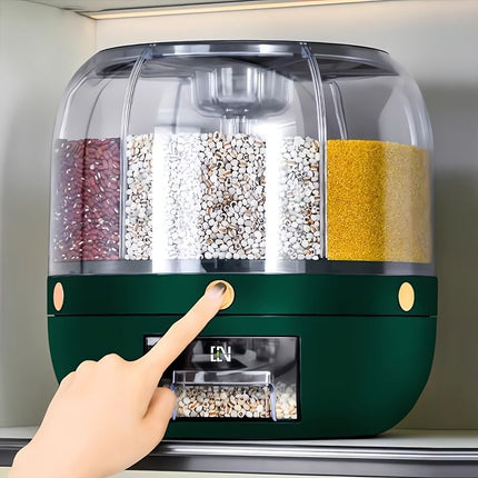 rotating storage container, large capacity grain storage, food storage box, sealed food container, kitchen organization, insect proof food storage, moisture proof food storage, airtight canister, Australian pantry - Green - Size 12L