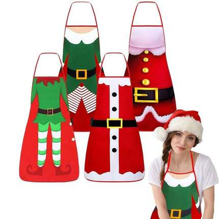 Christmas apron, waterproof apron, oil-resistant apron, festive kitchen decor, holiday cooking apron, Christmas gift idea, Santa apron, snowman apron, reindeer apron, family gathering apron - Christmas - Size 6-4PCS