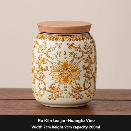 Ru Kiln tea jar, blue-and-white ceramic canister, airtight tea storage, floral tea container, Australian tea accessory - Cyan - Size 10