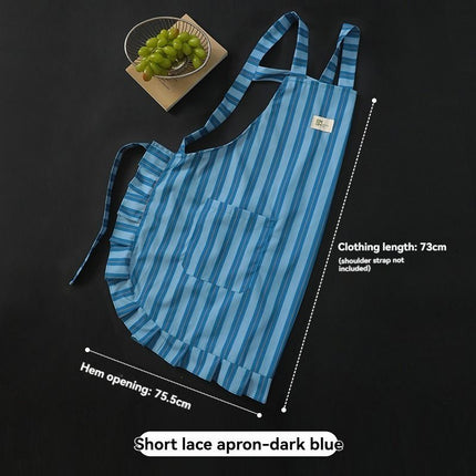 vertical striped apron, lace apron, apron with pocket, H-shaped apron, adjustable waist apron, kitchen apron, barbecue apron, gardening apron, Australian home apron - light blue - Size M
