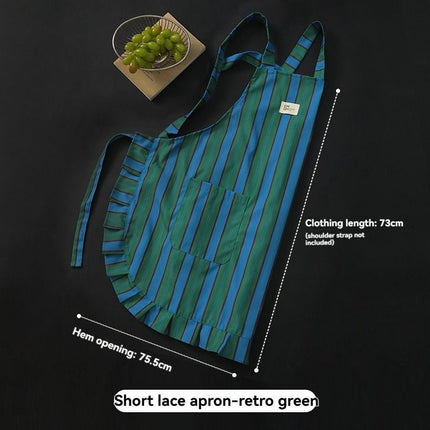 vertical striped apron, lace apron, apron with pocket, H-shaped apron, adjustable waist apron, kitchen apron, barbecue apron, gardening apron, Australian home apron - light green - Size M