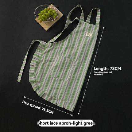 vertical striped apron, lace apron, apron with pocket, H-shaped apron, adjustable waist apron, kitchen apron, barbecue apron, gardening apron, Australian home apron - Navy - Size M