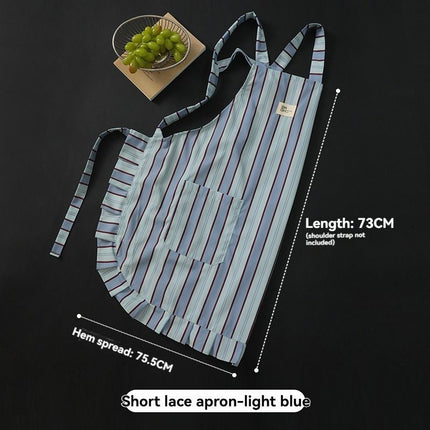 vertical striped apron, lace apron, apron with pocket, H-shaped apron, adjustable waist apron, kitchen apron, barbecue apron, gardening apron, Australian home apron - Navy - Size M