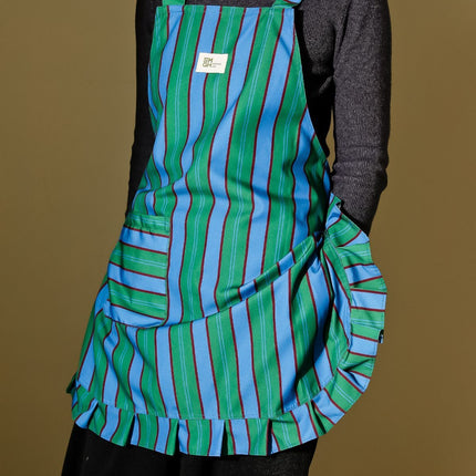 vertical striped apron, lace apron, apron with pocket, H-shaped apron, adjustable waist apron, kitchen apron, barbecue apron, gardening apron, Australian home apron - Navy - Size M
