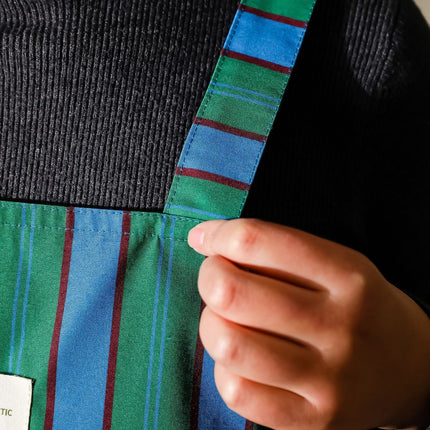 vertical striped apron, lace apron, apron with pocket, H-shaped apron, adjustable waist apron, kitchen apron, barbecue apron, gardening apron, Australian home apron - Navy - Size M