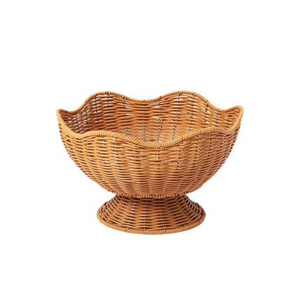 Hand-Woven Basket Flower-Shaped Basket Fruit Basket Vegetable Basket Storage - Khaki - Size L