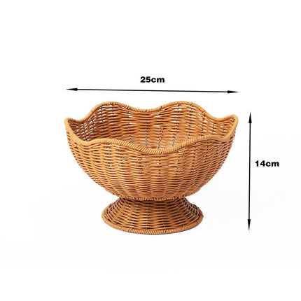 Hand-Woven Basket Flower-Shaped Basket Fruit Basket Vegetable Basket Storage - Khaki - Size L