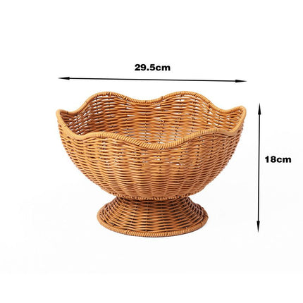 Hand-Woven Basket Flower-Shaped Basket Fruit Basket Vegetable Basket Storage - Khaki - Size M