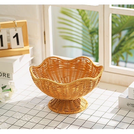 Hand-Woven Basket Flower-Shaped Basket Fruit Basket Vegetable Basket Storage - Khaki - Size M