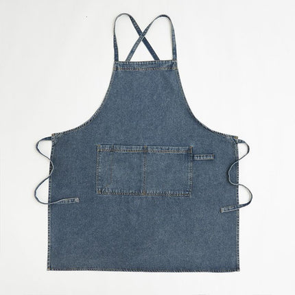 denim apron, kitchen apron, Japanese-style apron, work apron, unisex apron, apron with pockets, barista apron, cooking apron, men's denim apron, women's denim apron - light blue - Size M