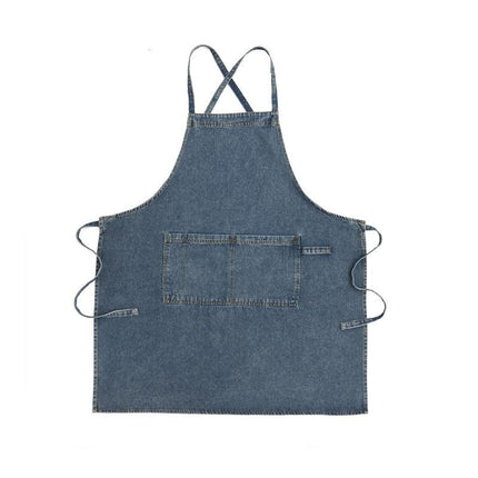 denim apron, kitchen apron, Japanese-style apron, work apron, unisex apron, apron with pockets, barista apron, cooking apron, men's denim apron, women's denim apron - Navy - Size M