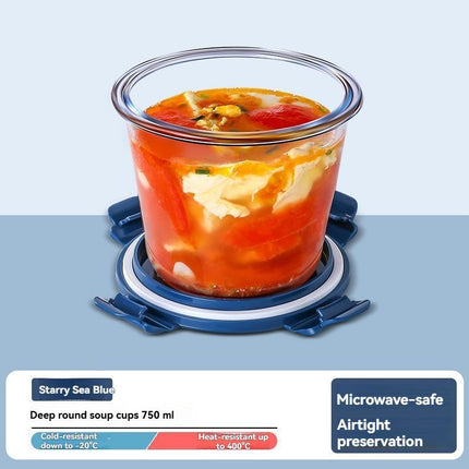 glass soup cup, airtight soup cup, microwave-safe soup cup, office lunch box, sealed food container, glass lunch box, soup container - Navy - Size 750ML-2PCS