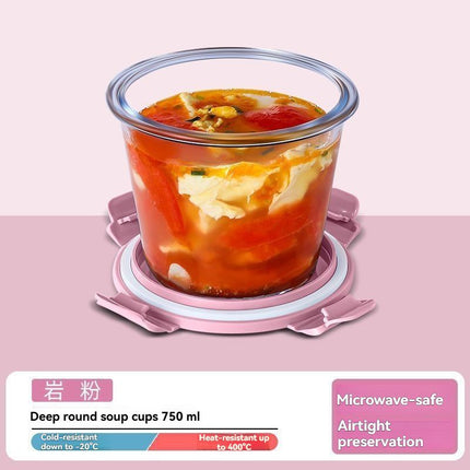glass soup cup, airtight soup cup, microwave-safe soup cup, office lunch box, sealed food container, glass lunch box, soup container - Navy - Size 750ML-2PCS