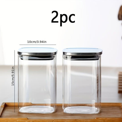 airtight storage jars, coffee bean jars, stainless steel lid, glass jars with lids, square canisters, pantry organisation, kitchen storage Australia - Clear - Size 2pcs-450ml