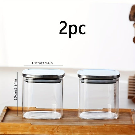 airtight storage jars, coffee bean jars, stainless steel lid, glass jars with lids, square canisters, pantry organisation, kitchen storage Australia - Clear - Size 2pcs-450ml