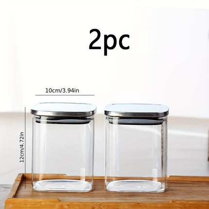 airtight storage jars, coffee bean jars, stainless steel lid, glass jars with lids, square canisters, pantry organisation, kitchen storage Australia - Clear - Size 2pcs-560ml